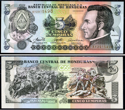 Гондурас 5 лемпира 2006 Pick 91a бумага UNC (пресс) 6283-4-2-1