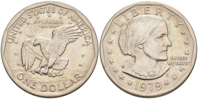США 1 доллар 1979 Сьюзен Энтони KM 207 медь плакированная медно-никелем 4111-844