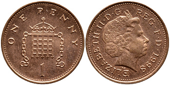 Великобритания 1 пенни 1998 Елизавета II (1952-2022) KM 986, Spink 4710 (B5) сталь плакированная медью UNC 08-1133