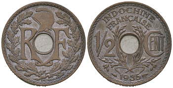 Французский Индокитай 1/2 сантима 1935 KM 20 бронза aUNC 4152-762