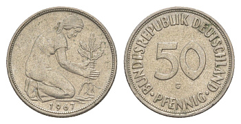 ФРГ 50 пфеннигов 1967 G KM 109.1, J. 384 медно-никель 4636-1064