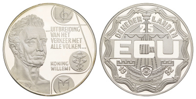 Нидерланды 25 экю 1992 король Виллем I, расширение торговли со всеми странами X 50 серебро PROOF 1083-4-13