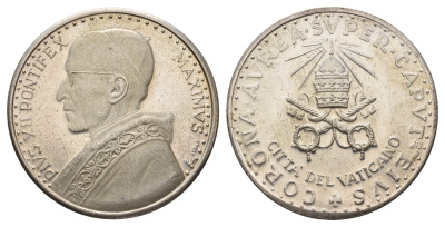 Ватикан медаль в честь избрание папой римским Пия XII ND (1958) Пий XII, Папский Престол, диаметр 35 мм, вес 16,1 гр бронза плакированная серебро 4677-724