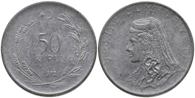 Турция 50 курушей 1972 Анатолийская невеста KM 899 нержавеющая сталь 4541-737