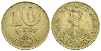 Венгрия 10 форинтов 1984 Статуя свободы KM 636 алюминиевая бронза 4385-836