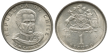 Чили 1 эскудо 1972 Хосе Мигель Каррера KM 197 медно-никель 4118-317