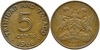 Тринидад и Тобаго 5 центов 1966 герб KM 2 бронза 4396-1043