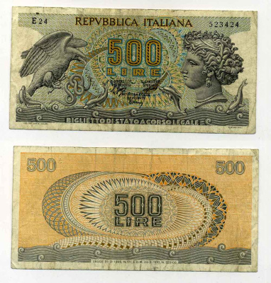 Италия 500 лир 1970 23 февраля 1970 Pick 93a бумага 8588-14-4-2