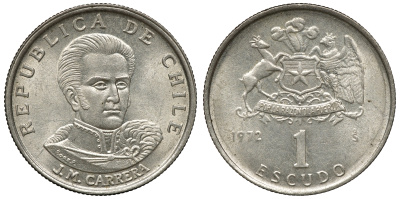 Чили 1 эскудо 1972 Хосе Мигель Каррера KM 197 медно-никель 4118-317