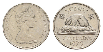Канада 5 центов 1975 Елизавета II (1952-2022), бобр KM 60.1 никель 4639-462