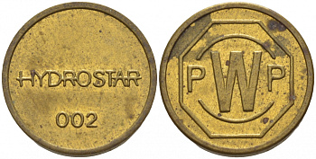 ГЕРМАНИЯ ЖЕТОН НА МОЙКУ АВТОМОБИЛЯ PWP, HYDROSTAR/ 002 латунь 4532-1065