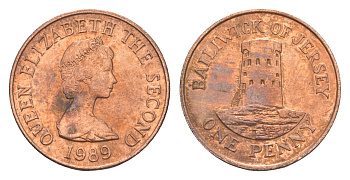 Джерси 1 пенни 1989 Елизавета II (1952-2022), башня Святого Клемента KM 54 бронза 4649-331