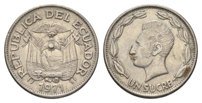 Эквадор 1 сукре 1971 Антонио Хосе Сукре KM 78b сталь плакированная никелем 4663-351