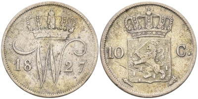 Нидерланды 10 центов 1827 Виллем I (1815-1840) KM 53 серебро 4576-823