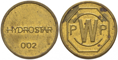 ГЕРМАНИЯ ЖЕТОН НА МОЙКУ АВТОМОБИЛЯ PWP, HYDROSTAR/ 002 латунь 4532-1065