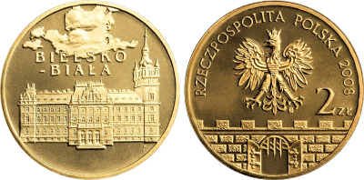 Польша 2 злотых 2008 MW, серия города Польши, Бельско-Бяла KM 663 нордик UNC 4676-516