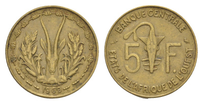 Западная Африка (BCEAO) 5 франков 1969 KM 2a медь алюминий никель 4640-433