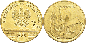 Польша 2 злотых 2005 MW, серия исторические места Польши, Влоцлавек (Wloclawek) KM 529, Parchimowicz 960 латунь 4586-1134