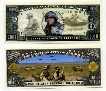 США 1000000 ДОЛЛАРОВ ND СУВЕНИРНАЯ БАНКНОТА, ОПЕРАЦИЯ НЕСОКРУШИМАЯ СВОБОДА, ВОЙНА В АФГАНИСТАНЕ бумага UNC (ПРЕСС) 8588-67-2-1