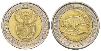 ЮАР 5 рандов 2014 биметалл 4626-925