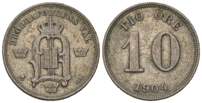 Швеция 10 эре 1904 EB, Оскар II (1872-1907) KM 755 серебро 4611-362