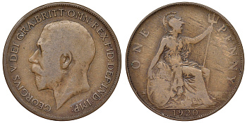 Великобритания 1 пенни 1920 Георг V (1910-1936) KM 810, Spink 4051 бронза 71-1154