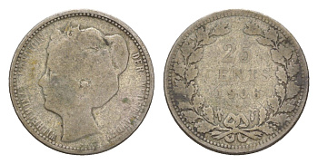 Нидерланды 25 центов 1906 Вильгельмина (1890-1948) KM 120.2 серебро    4658-1119
