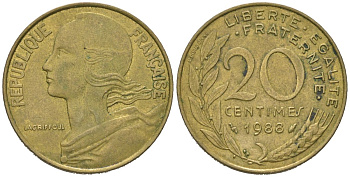 Франция 20 сантиов 1988 KM 930 медь алюминий никель 4584-1012