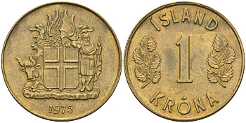 Исландия 1 крона 1975 KM 12a никель латунь UNC 4126-955