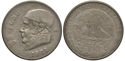 Мексика 1 песо 1971 Хосе Мария Морелос KM 460 медно-никель VF 215-846