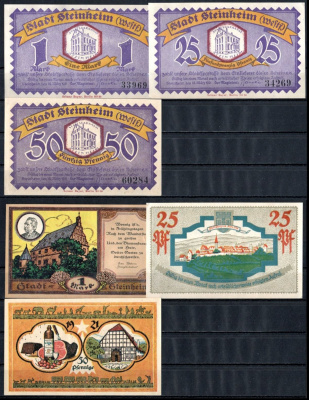 Штайнхайм в Вестфалии (Пруссия, Вестфалия) полный набор из 3 нотгельдов (25 и 50 пфеннигов; 1 марка) 1921 Mehl Grabowski 1263.1 бумага UNC (пресс) 7553-1-2-1