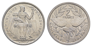 Французская Новая Каледония 2 франка 1977 KM 14 алюминий UNC 4641-145