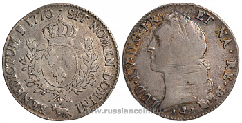 Франция 1 экю 1770 корова, тюльпан, Людовик XV KM 518, Dav. A 1331 серебро 00-804-30