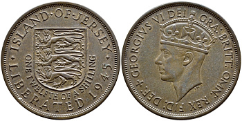Джерси 1/12 шиллинга 1945 Георг VI (1937-1952), освобождение Джерси KM 19 бронза 4394-445