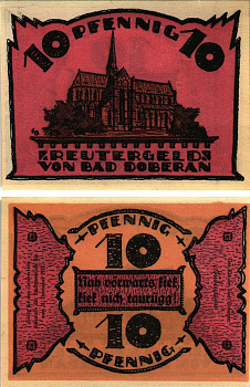 БАД-ДОБЕРАН 10 ПФЕННИГОВ 1921 НОТГЕЛЬД, 1922 - 31 ДЕКАБРЯ 1921, ЗЕМЛЯ МЕКЛЕНБУРГ-ПЕРЕДНЯЯ ПМЕРАНИЯ Grabowski 276.3 бумага 8608-12-2-1