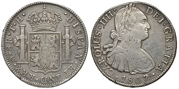 Мексика 8 реалов 1807 TH, Карл IV KM 109 серебро 11-273-35