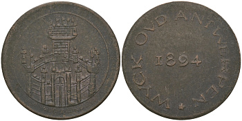 БЕЛЬГИЯ ЖЕТОН ИГРОВОЙ 1894 WICK OUD ANTWERPEN медь 98-837