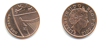 Великобритания 1 пенни 2010 Елизавета II (1952-2022) KM 1107, Spink B6 сталь плакированная медью 177-1214