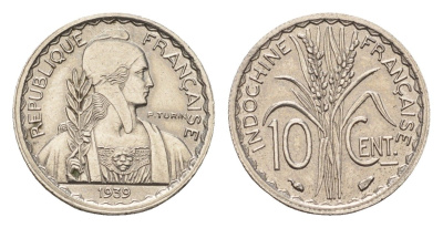Французский Индокитай 10 сантимов 1939 KM 21.1 никель 4674-1122