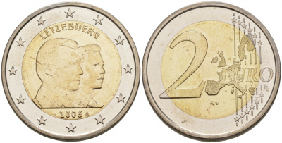 Люксембург 2 евро 2006 25-летие принца Гийома KM 88 биметалл UNC M14-20