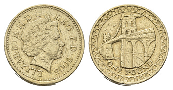 Великобритания 1 фунт 2005 Елизавета II (1952-2022), год-тип KM 1051 никель латунь 4695-841