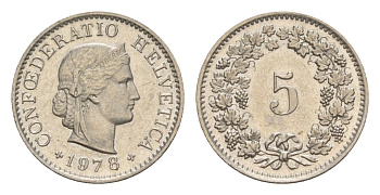 Швейцария 5 раппенов 1978 KM 26 медно-никель UNC 4611-1142