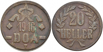 Немецкая Восточная Африка (Танзания) 20 геллеров 1916 T, Ost-Africa, малая корона, буквы LL острые, R Jaeger 727 a, KM 15, WK 27 b медь 5010-621