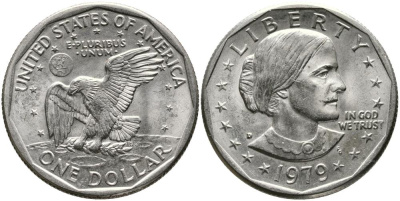 США 1 доллар 1979 D, Сьюзен Энтони KM 207 медь плакированная медно-никелем 3336-656