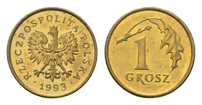Польша 1 грош 1993 Y 276 марганец латунь UNC 4674-934