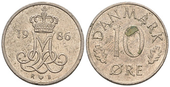 Дания 10 эре 1986 Маргрете II KM 860 медно-никель 4576-865