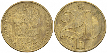 Чехословакия 20 геллеров 1989 KM 74 латунь 3309-729