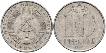 ГДР 10 пфеннигов 1968 A KM 10 алюминий 34-126