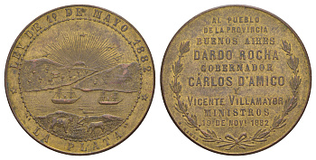 Аргентина медаль "основание города Ла-Платы" 1882 медальер Н. Рамос, диаметр 37 мм, вес 39,6 гр MoViArg DGGP_B бронза 413-625