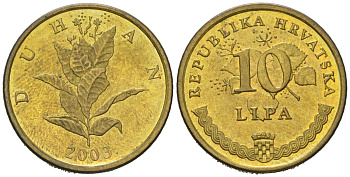 Хорватия 10 лип 2003 нечетный год, легенда на хорватском KM 6 сталь плакировнная латунью UNC 206-317